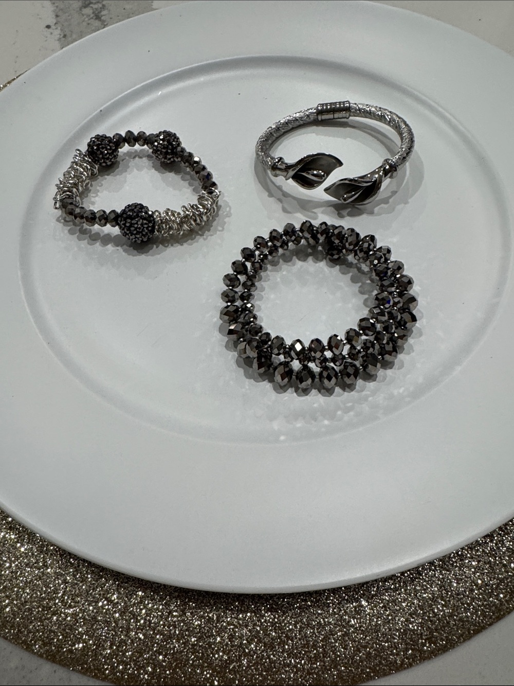 Black Hematite Bead Stretch Bracelet - 3-Pack